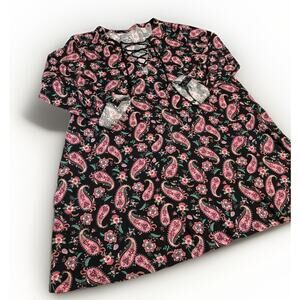 LANDS’ END Women’s L 14-16 Swim Beach Cover Up Dress Paisley Pockets 100% Cotton